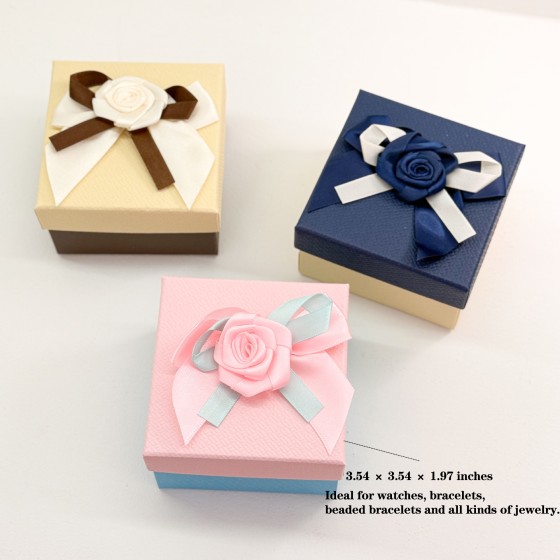 IN STOCK SQUARE WATCH BOXES, EXQUISITE CROSS-BORDER GIFT BOXES, TOP & BASE BRACELET BOXES WITH BOW DECORATION