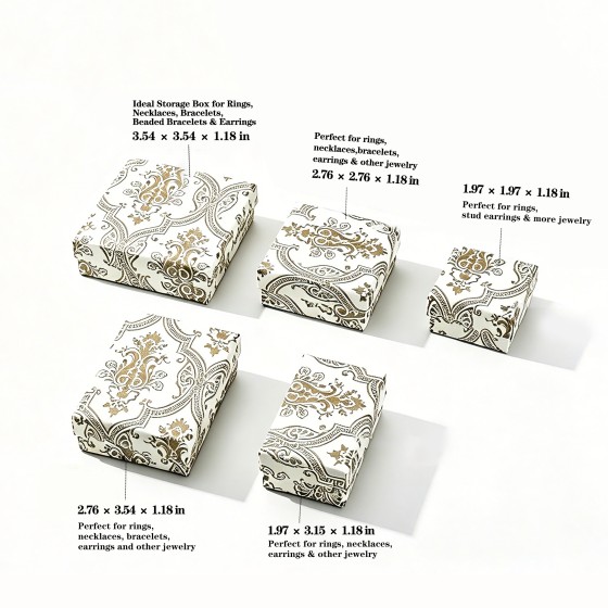 ENAMEL WHITE JEWELRY GIFT BOX, LUXURY CLASSIC PATTERN STORAGE BOX FOR RINGS, STUDS AND NECKLACES