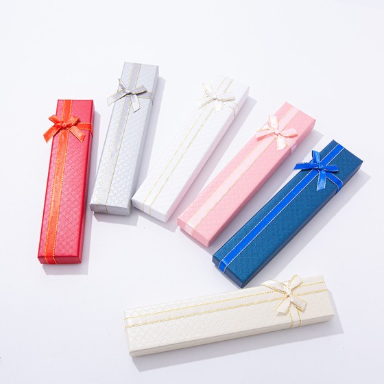 LONG JEWELRY BOXES FOR HAIRPINS, BRACELETS & JEWELRY PENS, PAPER GIFT PACKAGING BOXES WITH BOW DECORATION